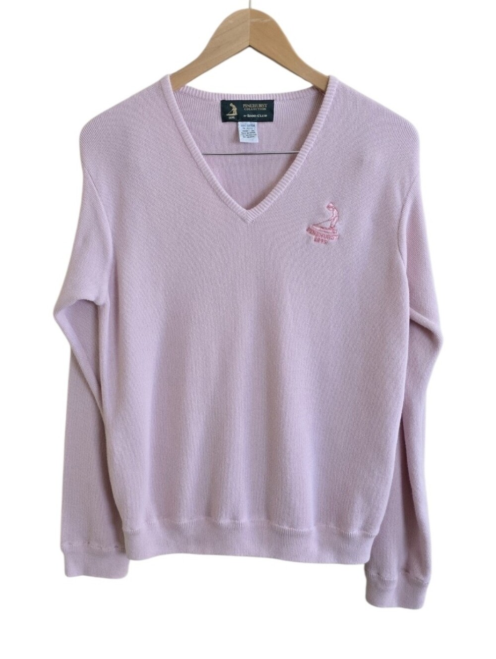 Vintage Pinehurst Collection Baby Pink V-neck Preppy Golf Sweater. Size Medium